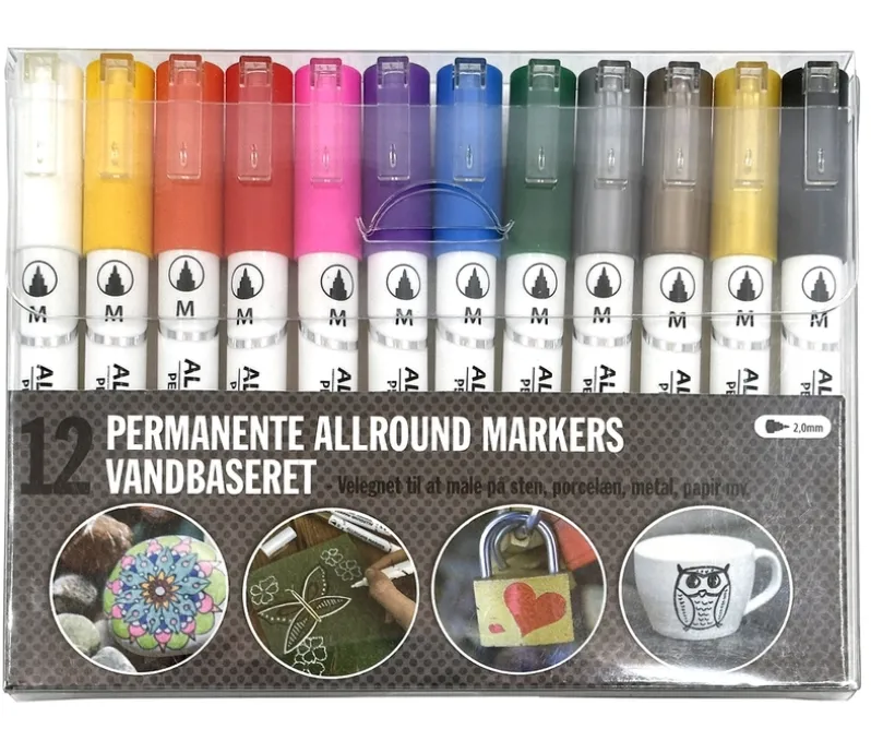Allround permanente 12 stk. vandbaserede farver