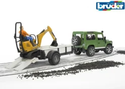 Bruder Land Rover med trailer og JCB micro gravemaskine