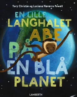 En lille langhalet abe på en blå planet