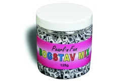 Pearl`n fun bogstaver 7mm sort/hvid 125g bøtte