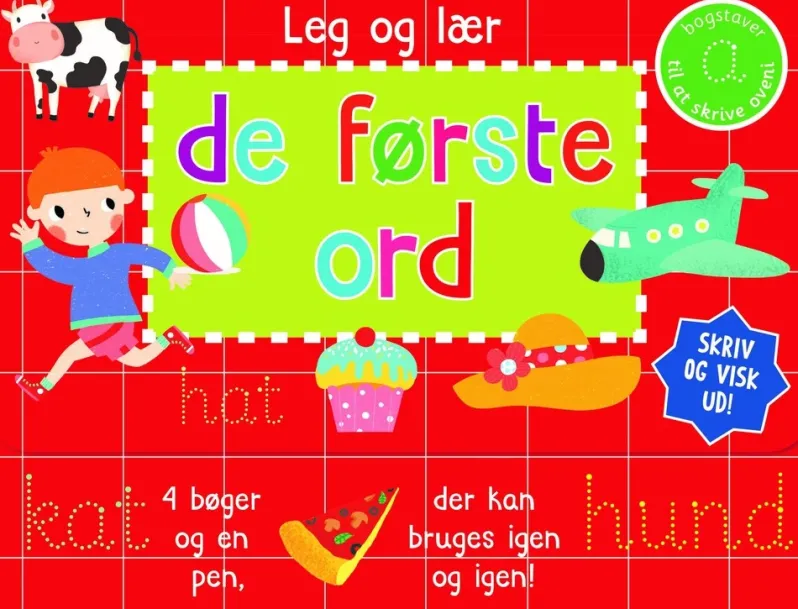 Skriv og visk ud - De første ord (kuffert med 4 bøger og pen)