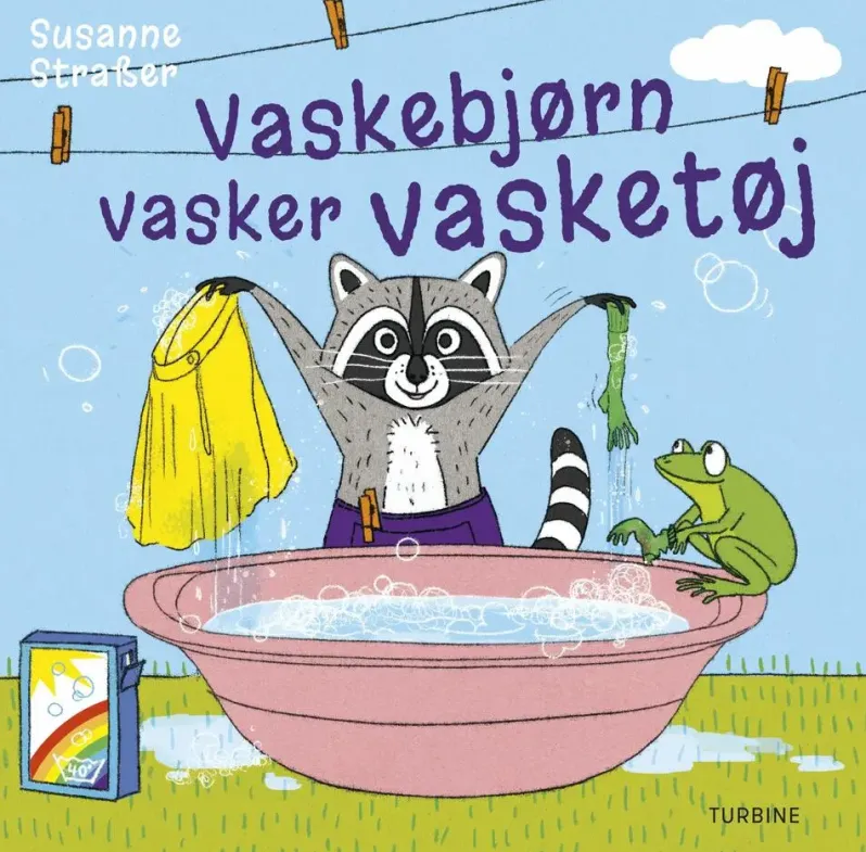 Vaskebjørn vasker vasketøj