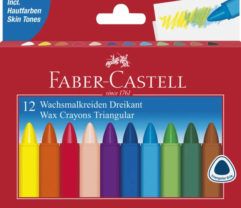 Vokskridt Faber-Castell trekantet 12 stk