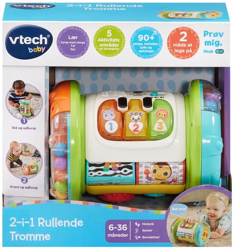 Vtech 2i1 Rullende Tromme – aktivitetslegetøj til børn fra 3-36 mdr.