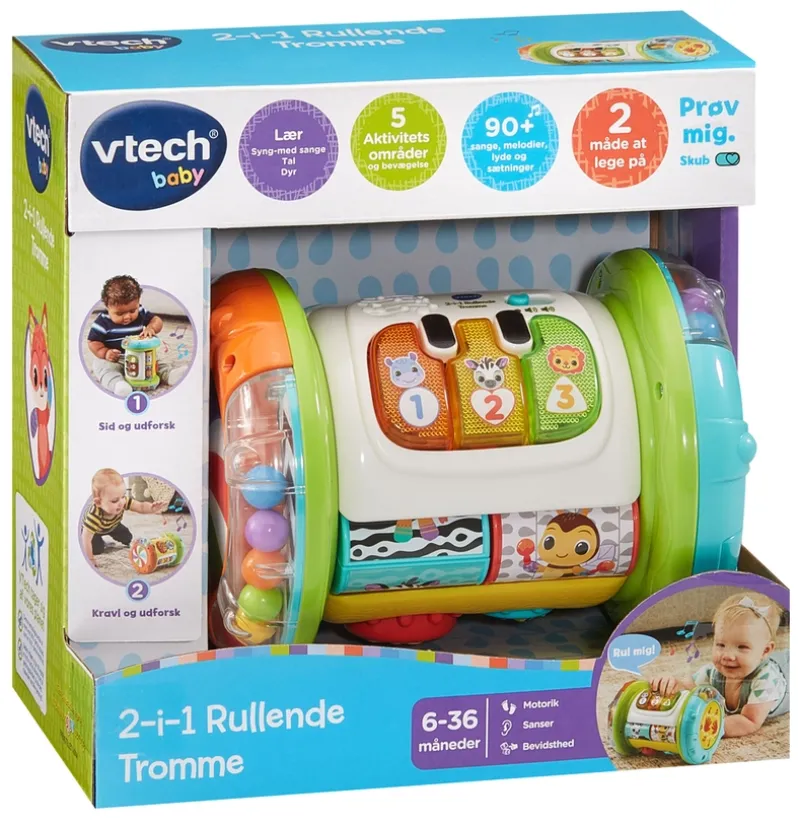 Vtech 2i1 Rullende Tromme – aktivitetslegetøj til børn fra 3-36 mdr.