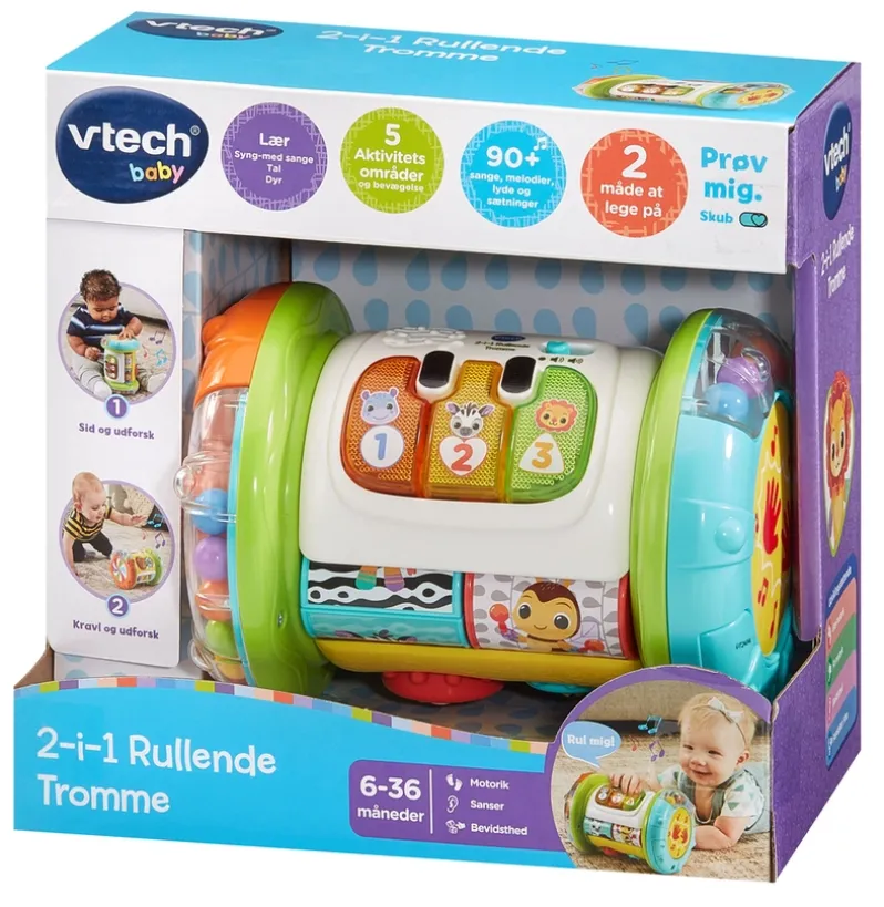 Vtech 2i1 Rullende Tromme – aktivitetslegetøj til børn fra 3-36 mdr.