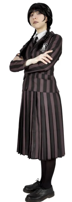 Wednesday Addams nevermore academy kostume med paryk str. 140 cm