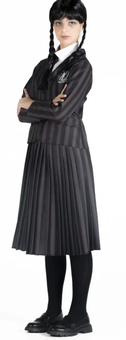 Wednesday Addams nevermore academy kostume med paryk str. 132 cm