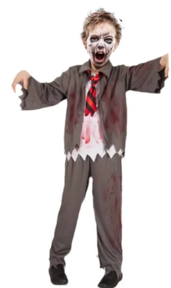 Zombie skoledreng-kostume str. 8-10 år